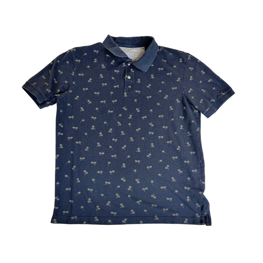 Banana Republic Polo Shirt Men M Blue Tropical Palm Tree Organic Cotton Pique